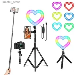 Kontinuerlig belysning 16 cm RGB Dimble Ring Light med hjärtformad LED Selfie Ring Light Photo Lighting utrustad med stativ lämplig för YouTube -video live streami