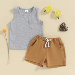 Kläder sätter sommar ärmlösa pojkar sätter mjuk casual tank top med elastiska midjeshorts två stycken småbarns spädbarnskläder