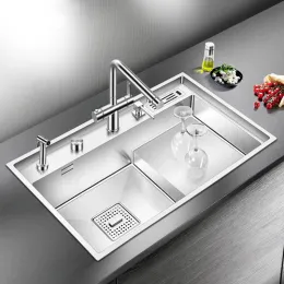 Sinks Steel Kitchen Stepped Sink 4mm Thickness 220mm Depth Large Size Handmade Brushed Stepped Kitchen Sinks