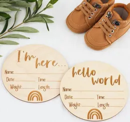 Altre forniture per feste festive da 20 pezzi Hello World i039m qui Annuncio di nascita Plaque Milestone Card Wood Baby Po Prop8609995