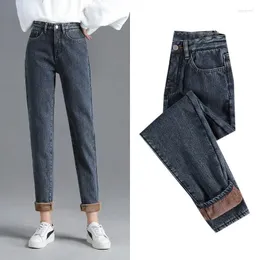 Jeans femminile inverno inverno in vita magro da donna calda calda da donna di velluto vaqueros addensato pantaloni a matita pantaloni in pile di denim e570