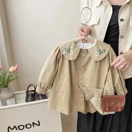 Jackor Spring Trench Coat Girl Cute Brodery Toddler Kids Windbreaker Casual Little Single-Breasted Jacket Girls Rockar