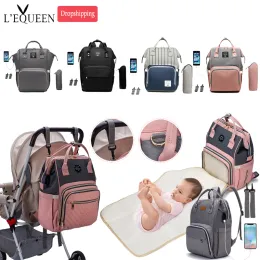 حقائب Lequeen Mummy Backpacks متعددة الأكياس حفاضات الأطفال مع خطافات USB سعة كبيرة السعة Mommy الحفاض على الظهر الأمومة LPJ01