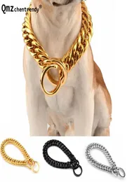 18mm Metal Chain Gold Silver Black Tone Dubbel Curb Cuban Pet Stainless Steel Dog Chain Collar Pet Pitbull Halsband6201081