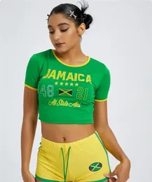 Estetiska kvinnor Jamaica Letter Tryckt Gothic Cut Top Street Wear Baby T-shirt Retro Casual Short Sleeve T-shirt Y2K kläder 240408