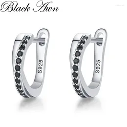Hoop Earrings 2024 Classic Silver Color Round Black Trendy Spinel Engagement For Women Fashion Jewelry Bijoux I197