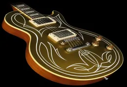 Billy F Bons 1957 Beyaz Pinstripe Goldtop Altın Üst El Electric Guitar 3 Düğümler Trapezoid İnci Kakma Krom Donanım TUILP TUNERS8940632