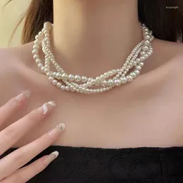 Kedjor Koreansk stil Twining Pearl Choker Halsband för kvinnor Geometriska bröllop Brudsmycken Tillbehör