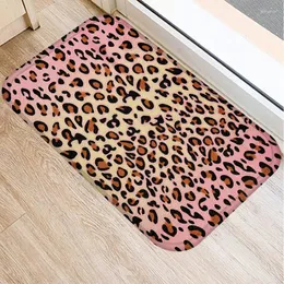 Tapetes padrão de leopardo anti-lixo portão de cozinha de entrada de banheira de entrada de manta de camurça de veludo