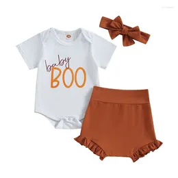 衣類セットPudcoco InfantBabhighers Baby Girss Boys Halloween Clothes Letter Print Shiptreeve Romper and Ruffle Shorts Headbandかわいい衣装