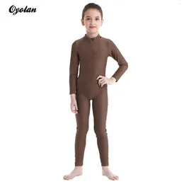 Scene Wear Kids Girls Long Sleeves Ballet Leotards Zippered Tight Montering Zentai Jumpsuit för Figur Skating Gymnastics Unitard Dancewear