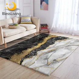 Tapetes abençoe o tapete de área de luxo para a sala de estar Golit Glitter Mármore Centro preto Gray Modern Bedroom Carpet 122x183cm Navio de gota