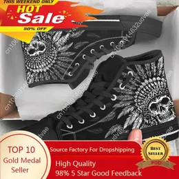 Casual Shoes High Top Men's Tribal Skull Design Comfortable White Sole Gothic Day Of The Dead Canvas Sneaker
