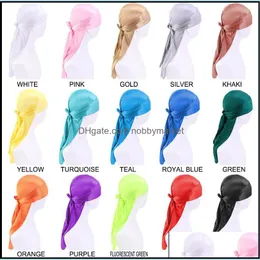 Mütze/Skull Caps Männer Frauen Seiden Durag Mode Neue extra Long Tail Headwrade Silky Satin Pirate Cap Bandana Hut für 360 Wellen gute Qua ot1ld