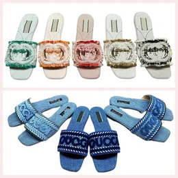 2024's latest popular G slippers, embroidered denim fabric, designer sandal embroidery and striped details showcase classic style, sheepskin lining, sizes 35-42