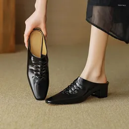 Slippers Summer Women Mules Split Leather Shoes для квадратных носок