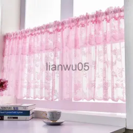 Gardin gardin solid spets korta tyllgardiner för kök badrum café vit rosa lila fönster valans redo gjord fönster screening dec