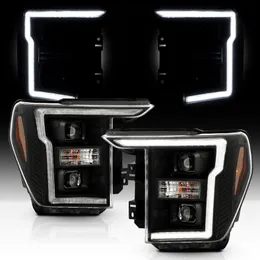 2021-2024 Ford F150의 검은 공장 스타일 LED DRL Halogen Projector 헤드 라이트