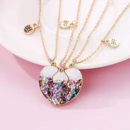 Pendant Necklaces Fashion Sequin Heart Magnet Necklace For Women Girls Korean Dainty Broken Clavicle Chain BFF Friends Jewelry Gifts