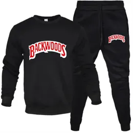 Мужские наборы 2 -х костюма Oneck Plus Fleece Pellover Hip Hop Brand Fress Backwoods Printed Fashion Whothirts Случайные спортивные штаны 240410