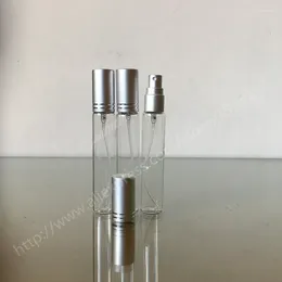 Lagringsflaskor 300 st/parti 15 ml klar glas sprayflaskeparfymatomizer med aluminium matt silver cap mini provflaskor tunna