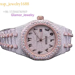 Розовое золото A-P White VVS Moissanite Watch Cuban Iced Out Buff Hip Hip Hop Персонализированные часы на заказ.