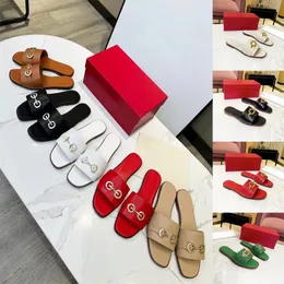 Summer Designer slippers for women Sandals Leather Metal buckle Sandale Gancini Flat Heels Womens Fashion Slides comfort Casual Shoes Luxury sliders claquettes