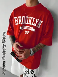 Летние мужчины хлопковая футболка Brooklyn Printing Tops Tees мужская модная буква Camiseta Краткая рукава одежда Harajuku Streetwear 240403