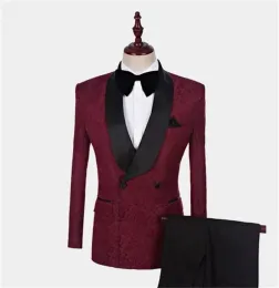 Tuxedos burgundy mens suits slim fit two pieces beach groomsmen wedding tuxedos for men black shawl lapel formal prom suit jacketpants