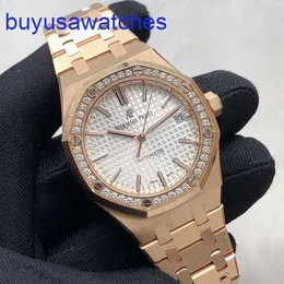 AP Pilot Wrist Watch Royal Oak Series 34 مم قطر 18K Rose Gold Machinery الآلية التلقائية الماس Womens Watch 77351orz