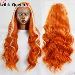 13x4 LACE sintética peruca frontal de cabelo comprido moda laranja Cosplay Party Party Moda Sexy Mulher Girl Longo Cabelo Curado Cabelo Brasileiro Coreano