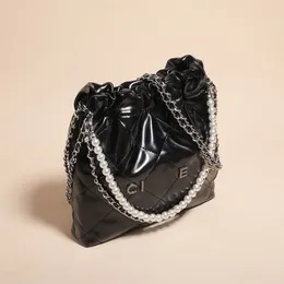 Women's Fashion Totes Gold Letter Diamond Grid Chain Crossbody Bag Pearl Popular Garbage Bag Water Bucket Bag Large Capacity