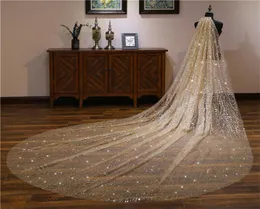 Shining Champagne Gold Wedding Veils 35m katedrallängd lång brudslöja för kvinnor hår bröllopstillbehör4718872