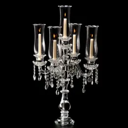 THOTHS 5 ARMS Wedding Crystal Candelabra con uragano Globe, centrotavola per matrimoni a portata di candela cristallina all'ingrosso e al dettaglio