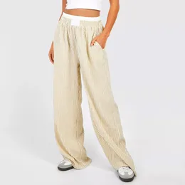 Frauenhose Mode Frauen Y2K Stripes Lounge elastische Taille gerade weit Bein Hosen lässige, lockere Fitböden ausgehen