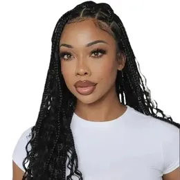 FANCIVIVI Full Lace Boho Medium Knotless Box Braids with Curls Over Hip-Length 36" Braided Wig