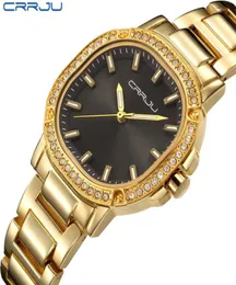 Crrju women watch luxury brand fashion casual ladies gold watch quartz einfach