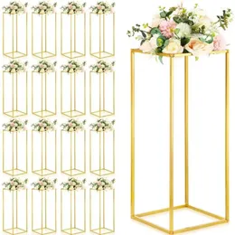 Vasen Metall Blumenständer hohe Herzstück Vasen16 PCs 23.6 '' Säule Rechteckige Geometrie für die Hochzeitsfeier des Tisches Boden
