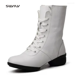 Dansskor Swyivy Autumn Ankle Boots Woman Sport Sneakers 2024 Wedge White Shoe Platform äkta läder