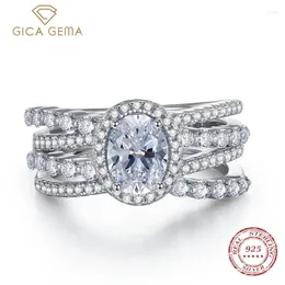 Clusterringe Gica Gema 2024 Luxus 925 Real Silber 6 8mm White Lab Diamond for Women Engagement Party Fein Schmuck Frau Geschenk