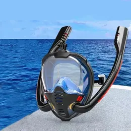 Dubbel respirator snorkling dykmask full ansikte torr stil simning snorkel set utrustning under vattnet tillbehör 240410