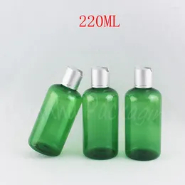 Bottiglie di stoccaggio 220 ml Bottiglia di plastica verde con tappo superiore disco 220cc Shampoo / lozione Contenitore cosmetico vuoto (30 pc / lotto)