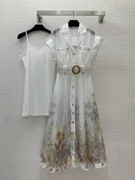 Designerklänning 2024 Spring Summer Lapel Neck Short Sleeve Print Fashion Märke samma stil klänning Milan Runway Dress 0418-13