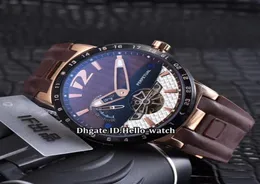 رخيصة جديدة 42 مم تنفيذية El Toro Brown Dial Tourbillon الحركة التلقائية Mens Watch Rose Gold Case Black Bezel Rubber Strap Gents3612645