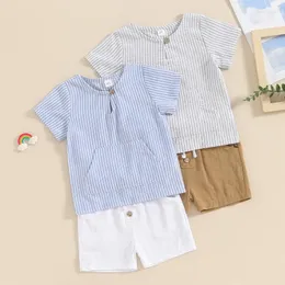 مجموعات الملابس Pudcoco 2pcs Baby Boy Outfits Summer Summer Summer Summer Bricked Print Print Brick Stirts Set Toddler Compley 6M-4T