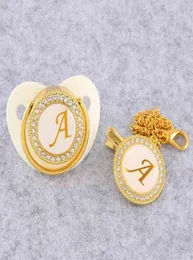 Golden Initial Letter Baby Pacifier With Chain Clip Luxury Sucette Bebe BPA White Chupete For 018 Months 2104074899206