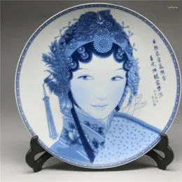 Dekorativa figurer 8 "Kinesiskt blått och vitt porslinmålade opera kvinnor People Plate Qianlong Marks Decoration for Home Collection