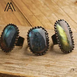 Pierścionki ślubne Naturalne labradorite mężczyźni uzdrawianie antycznego brązowego klasycznego biżuterii prezent urodzinowy