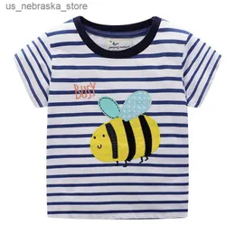 T-shirt saltanti metri Nuova decalcomania di api calda a strisce Stripe Girl T-shirt Summer Childrens Top-shirt Q240418