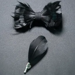 زفاف الفاخرة ربطة عنق للرجال الكلاسيكية الأسود proodied Bowtie Brooch مجموعة الحزب ريشة الفراشة عقدة الهدية إكسسوارات الرجل 240403